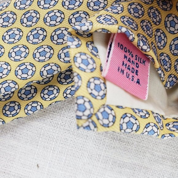 Vineyard Vines Silk Tie Soccer Ball Yellow Blue Preppy Boys USA Made - Picture 4 of 7